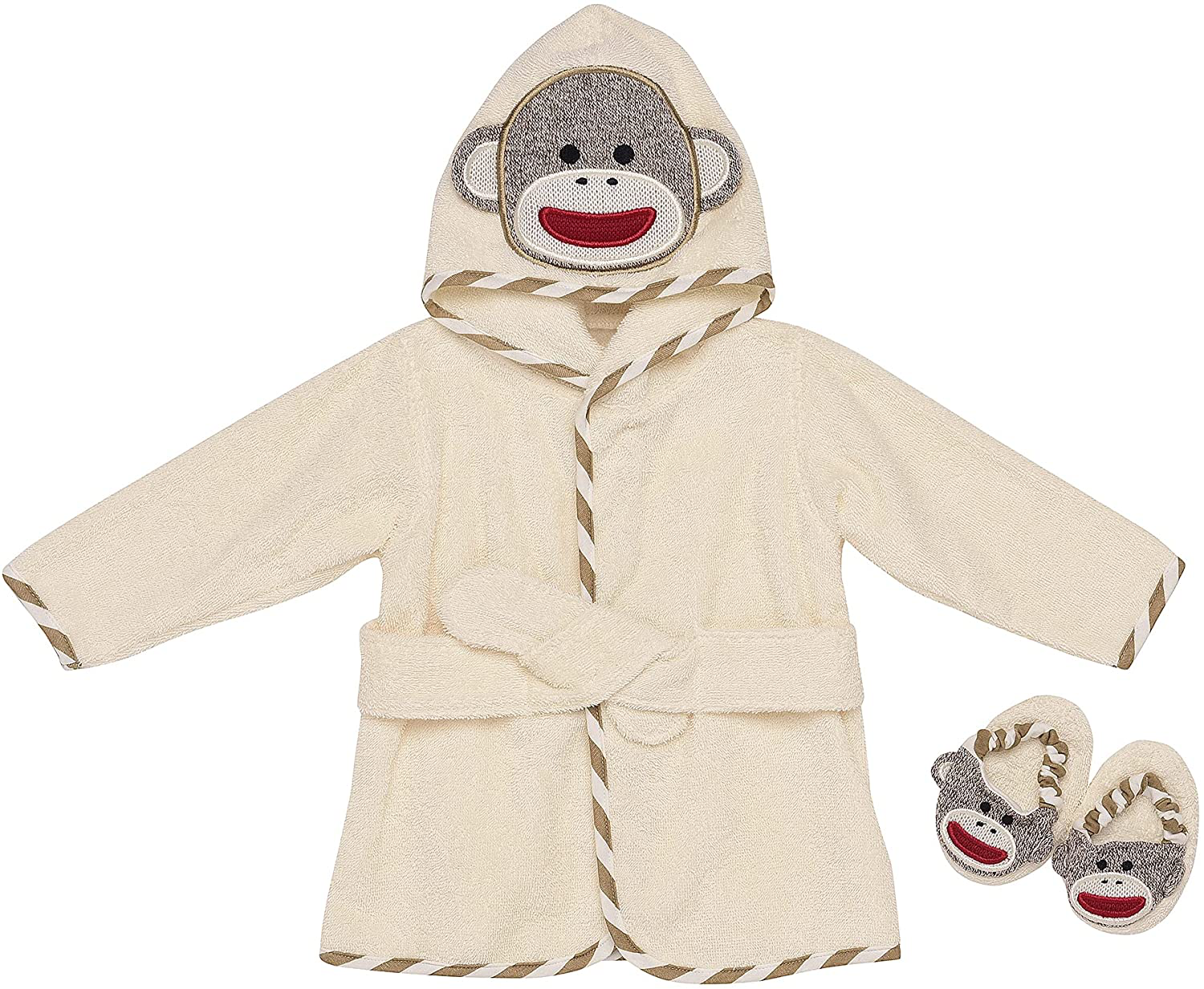Sock Monkey Hooded Bath Robe & Slipper Set (0-9 Months) Apparel & Accessories > Clothing > Sleepwear & Loungewear > Robes Kylie Max   