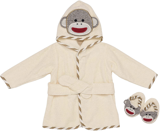 Sock Monkey Hooded Bath Robe & Slipper Set (0-9 Months) Apparel & Accessories > Clothing > Sleepwear & Loungewear > Robes Kylie Max   