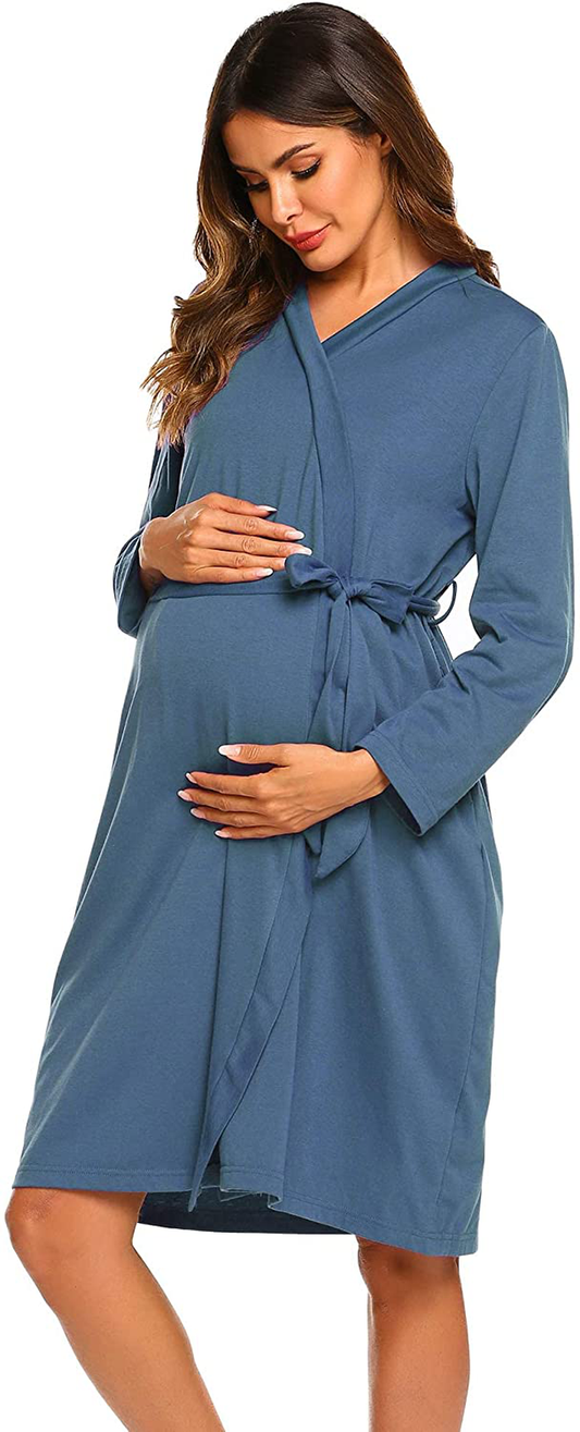 Ekouaer Maternity Robe 3 in 1 Labor Delivery Nursing Gown Hospital Breastfeeding Dress Bathrobes Apparel & Accessories > Clothing > Sleepwear & Loungewear > Robes Kylie Max   