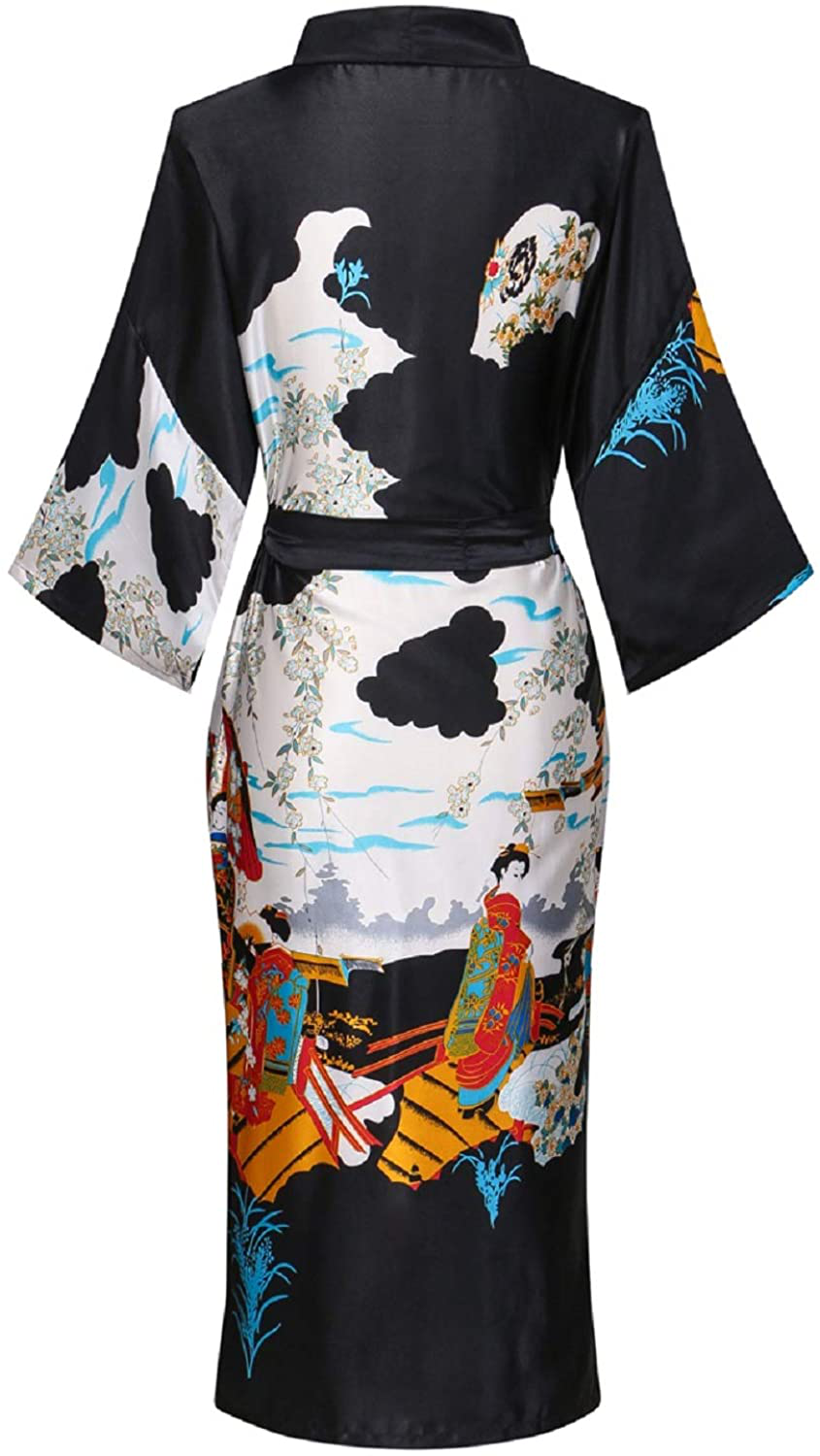 Women'S Floral/Patterned Silky Kimono Robes Long Satin Bathrobes Sleepwear Loungewear Apparel & Accessories > Clothing > Sleepwear & Loungewear > Robes MissNina   