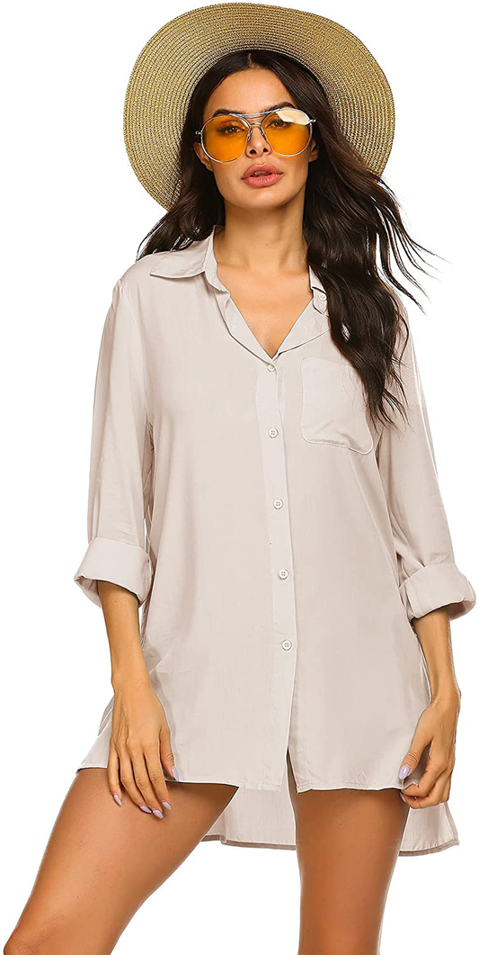 Ekouaer Women'S Beach Bikini Cover-Up Long Roll-Up Sleeve Summer Covers Apparel & Accessories > Clothing > Swimwear Kylie Max   