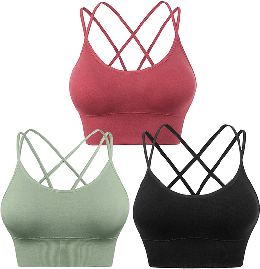 Evercute Cross Back Sport Bras Padded Strappy Criss Cross Cropped Bras for Yoga Workout Fitness Low Impact Apparel & Accessories > Clothing > Underwear & Socks > Bras Kylie Max   