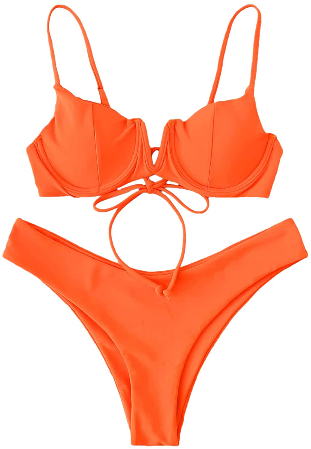 SweatyRocks Women's Sexy Bathing Suits Spaghetti Strap Floral Bikini Set Underwire Swimsuit Apparel & Accessories > Clothing > Swimwear SweatyRocks Orange Medium 