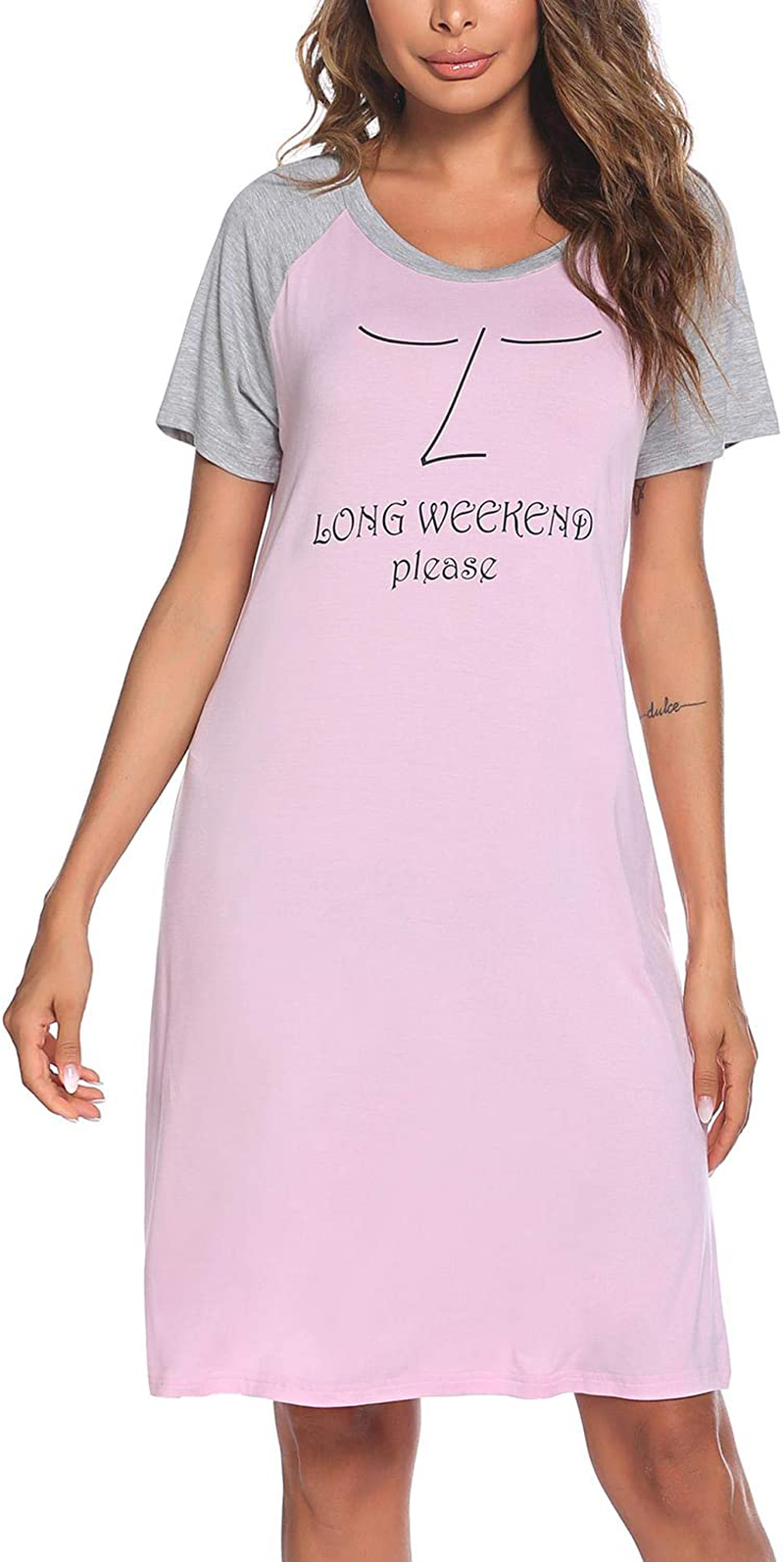 Ekouaer Womens Nightgowns Short Sleeve Nightshirts Printed Sleepwear Soft Sleep Shirts S-3XL Apparel & Accessories > Clothing > Sleepwear & Loungewear > Nightgowns Kylie Max   