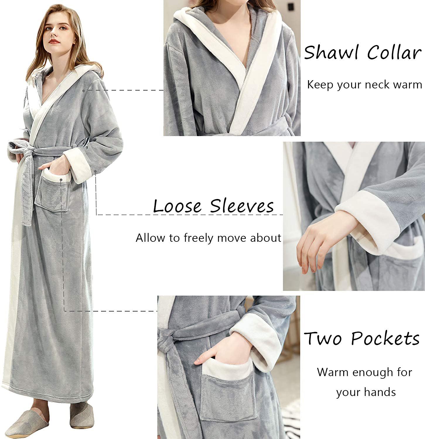 Women Robes Long Soft Hooded Bathrobes Sleepwear Winter Warm Ladies Housecoat Gift Robe Apparel & Accessories > Clothing > Sleepwear & Loungewear > Robes Kylie Max   
