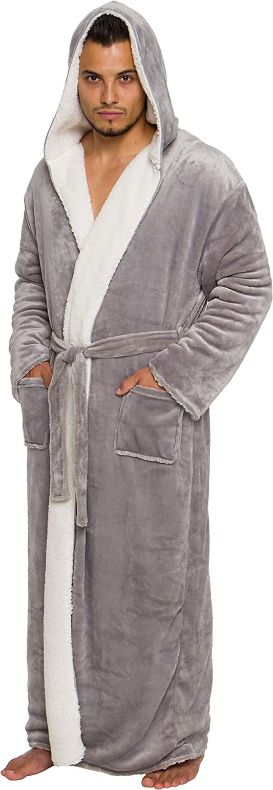 Ross Michaels Mens Robe Big & Tall with Hood - Long Plush Sherpa Lined Fleece Bathrobe Apparel & Accessories > Clothing > Sleepwear & Loungewear > Robes Kylie Max   