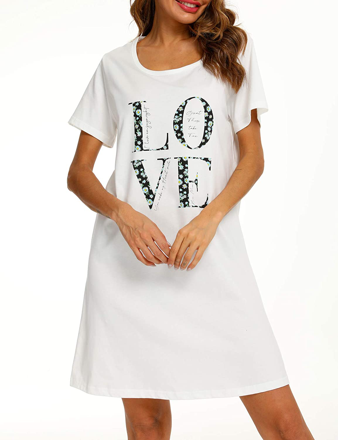 ENJOYNIGHT Sleepwear Women'S Nightgown Printed Sleep Shirt Short Sleeve Sleep Tee Cotton Nightshirt Apparel & Accessories > Clothing > Sleepwear & Loungewear > Nightgowns Kylie Max   