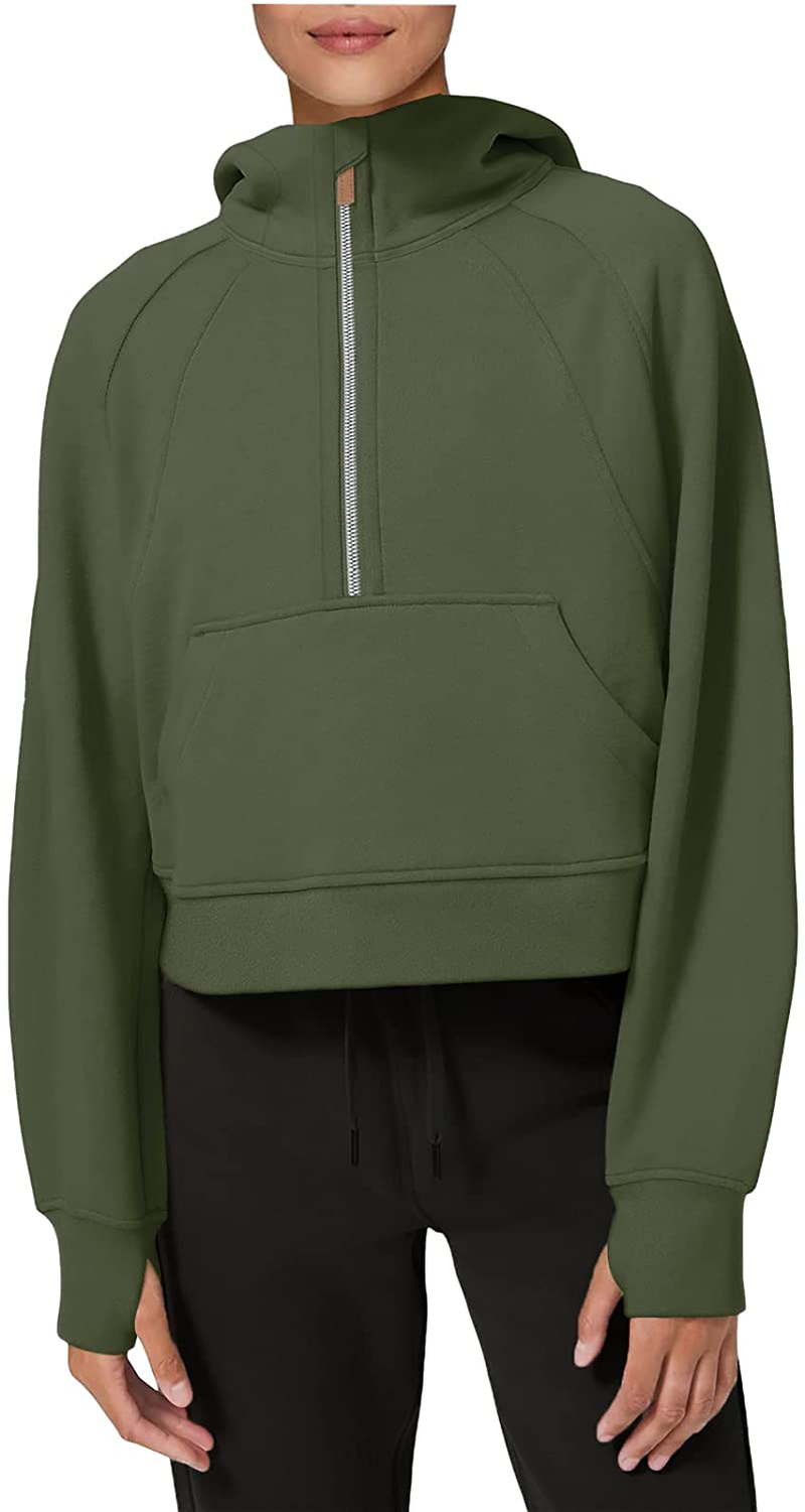 LASLULU Womens Hoodies Fleece Lined Collar Pullover 1/2 Zipper Sweatshirts Long Sleeve Crop Tops Sweater Thumb Hole Apparel & Accessories > Clothing > Activewear Kylie Max   