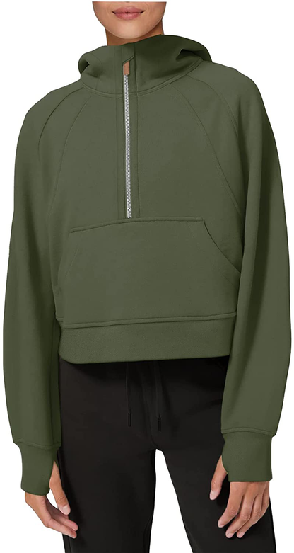 LASLULU Womens Hoodies Fleece Lined Collar Pullover 1/2 Zipper Sweatshirts Long Sleeve Crop Tops Sweater Thumb Hole Apparel & Accessories > Clothing > Activewear Kylie Max   