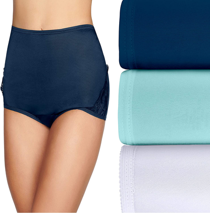 Vanity Fair Women'S Perfectly Yours Traditional Brief Panties Apparel & Accessories > Clothing > Underwear & Socks > Underwear Vanity Fair Lace Nouveau - 3 Pack - Navy/Azure/White Lace Nouveau 7