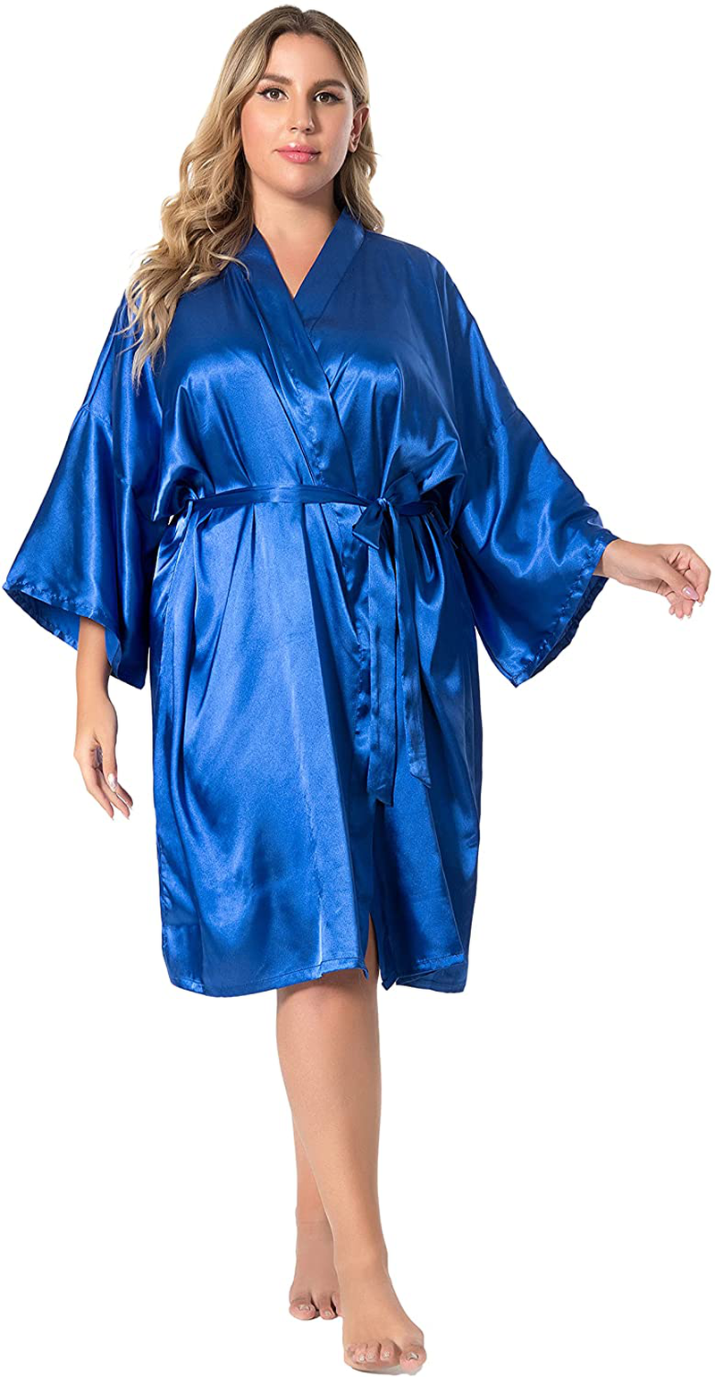 EPLAZA Women Silky Satin Robe Wedding Bridal Party Bride Bridesmaid Robes Kimono Loungewear Dressing Gowns Apparel & Accessories > Clothing > Sleepwear & Loungewear > Robes EPLAZA   