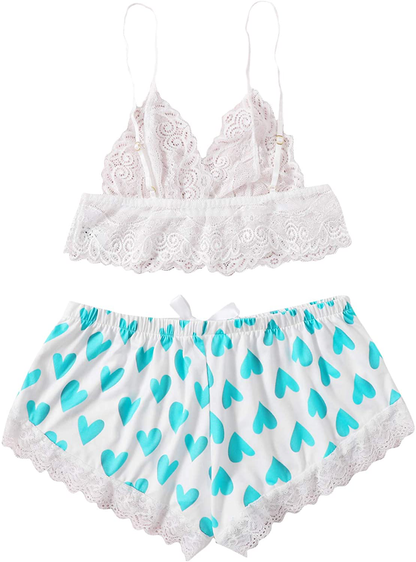 SOLY HUX Women'S Lace Sheer Cami Top with Satin Shorts Pajama Set Sleepwear Apparel & Accessories > Clothing > Sleepwear & Loungewear Kylie Max   