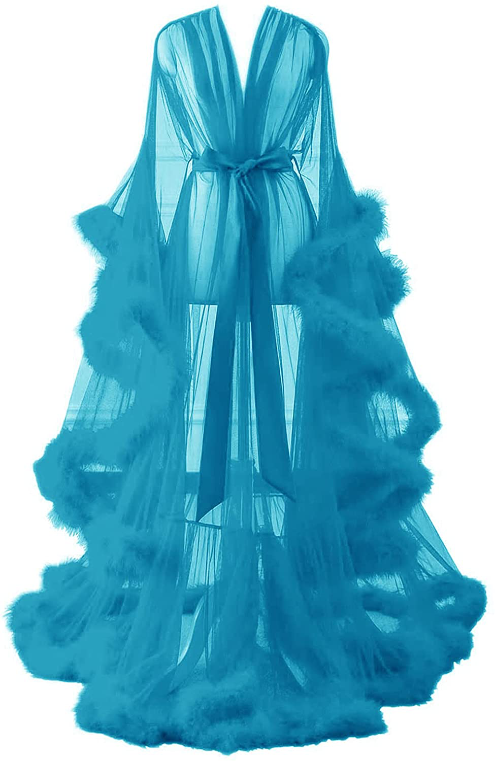 Changuan Sexy Illusion Long Lingerie Robe Nightgown Bathrobe Sleepwear Feather Bridal Robe Wedding Scarf Apparel & Accessories > Clothing > Sleepwear & Loungewear > Robes Changuan   