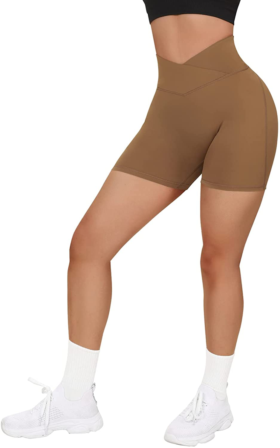 MOOSLOVER Women V Cross Waist Workout Shorts Butt Lifting High Waisted Biker Shorts Apparel & Accessories > Clothing > Shorts Kylie Max   