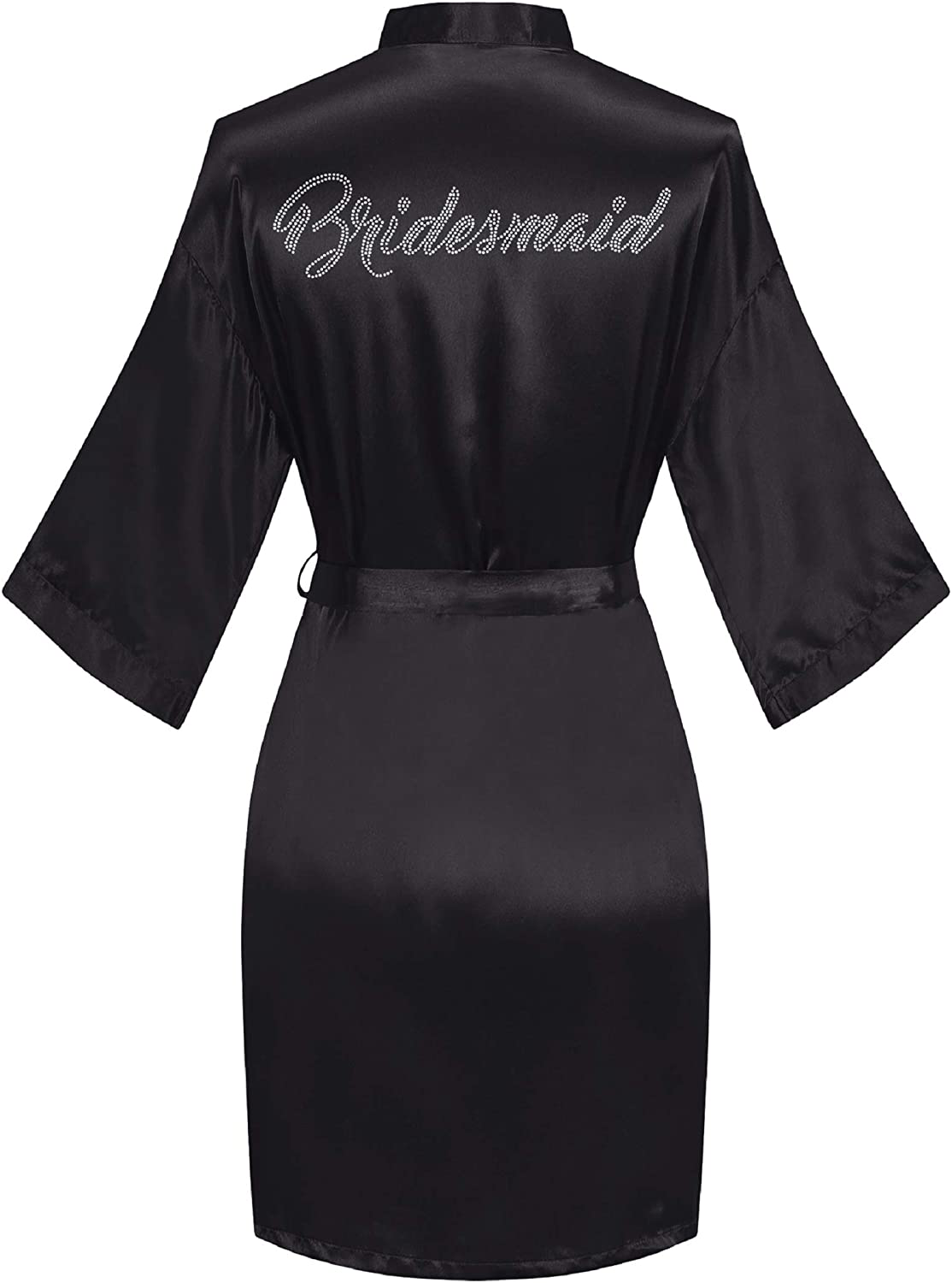 Sunshinemall Women'S Satin Kimono Robes with Rhinestones Bride Bridesmaid Short Sleepwear Wedding Dressing Gown Apparel & Accessories > Clothing > Sleepwear & Loungewear > Robes sunshinemall   