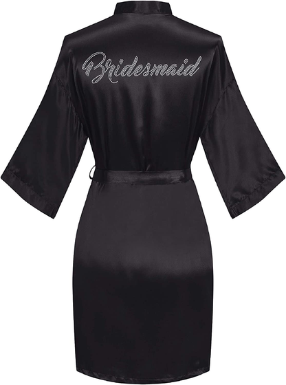 Sunshinemall Women'S Satin Kimono Robes with Rhinestones Bride Bridesmaid Short Sleepwear Wedding Dressing Gown Apparel & Accessories > Clothing > Sleepwear & Loungewear > Robes sunshinemall   