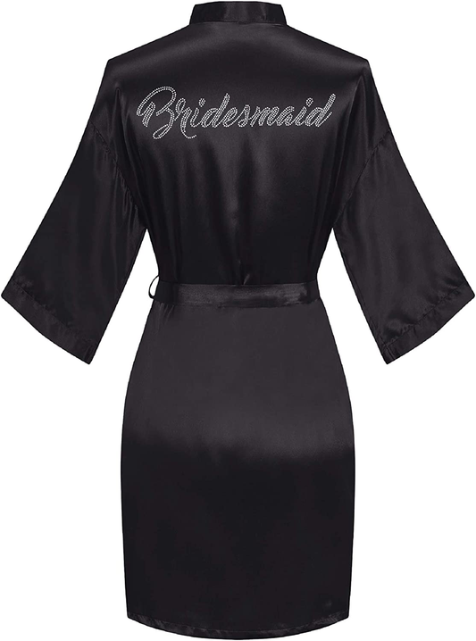 Sunshinemall Women'S Satin Kimono Robes with Rhinestones Bride Bridesmaid Short Sleepwear Wedding Dressing Gown Apparel & Accessories > Clothing > Sleepwear & Loungewear > Robes sunshinemall   