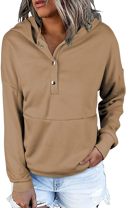 KIRUNDO Women'S Long Sleeve Casual Sweatshirts Women Hoodies Solid Color Button Collar Fall Pullover Tops Apparel & Accessories > Clothing > Activewear Kylie Max   