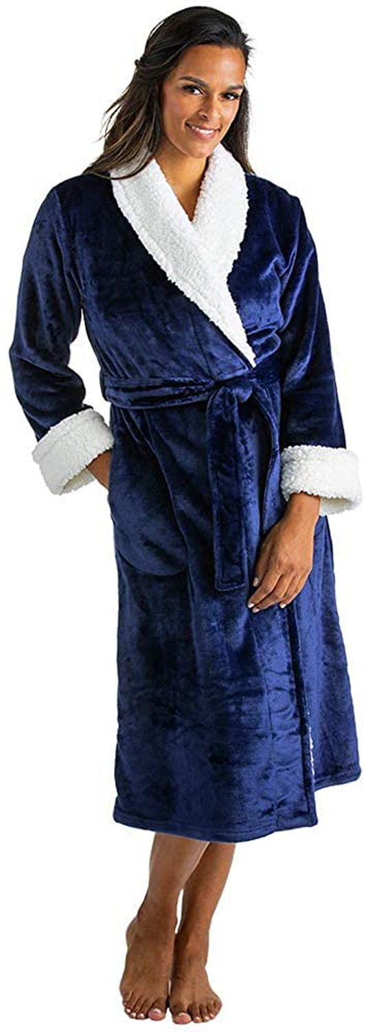 Softies Women'S Plush Sherpa Robe with Contrast Trim Apparel & Accessories > Clothing > Sleepwear & Loungewear > Robes Kylie Max   