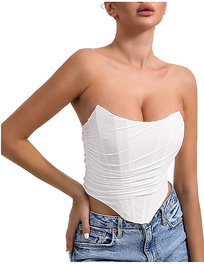 L'VOW Women'S Sexy Mesh Corset Crop Top Push up Strapless Open Back Boned Bustier Apparel & Accessories > Clothing > Underwear & Socks > Lingerie L'VOW White Medium 