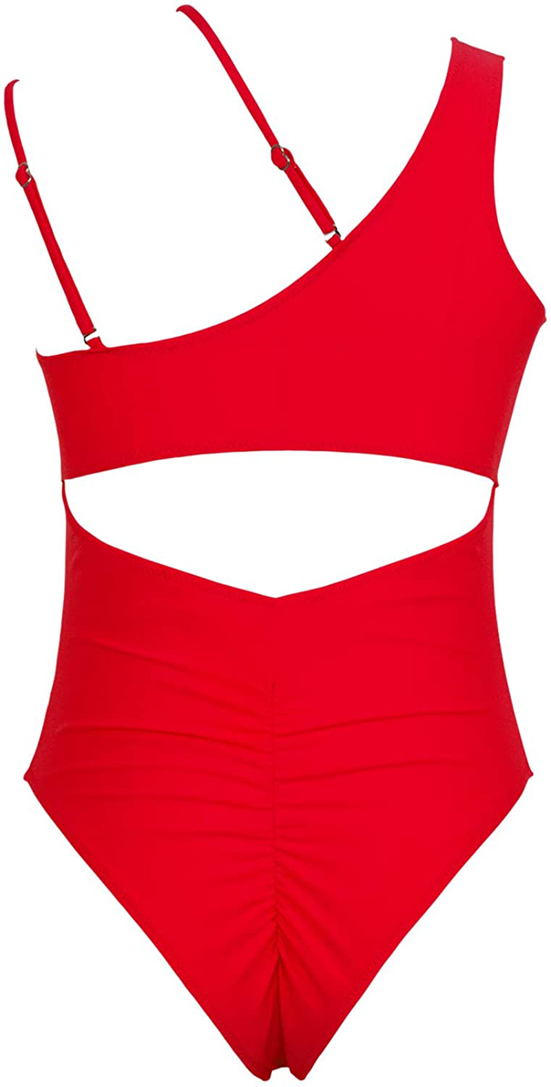 QINSEN Womens One Shoulder Cutout Ruched Back High Cut Monokini One Piece Swimsuit Apparel & Accessories > Clothing > Swimwear Kylie Max   