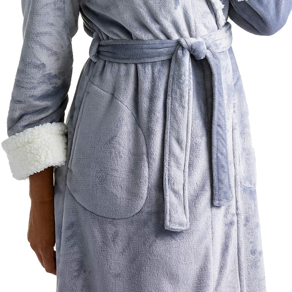Softies Women'S Plush Sherpa Robe with Contrast Trim Apparel & Accessories > Clothing > Sleepwear & Loungewear > Robes Kylie Max   