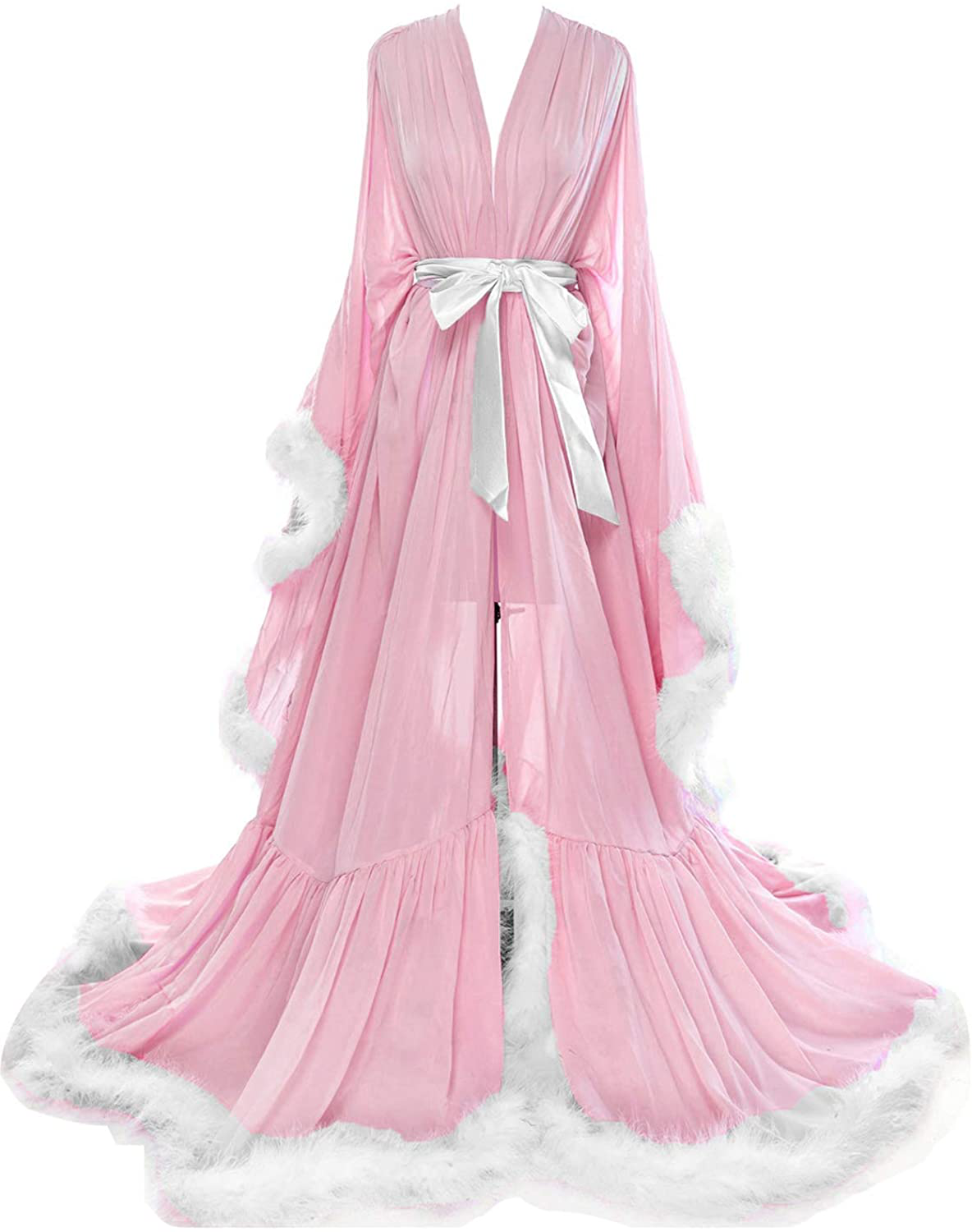 Molisa Women'S Sexy Feather Bridal Robe Long Wedding Scarf Illusion Bathrobe Sleepwear Lingerie Robe Nightgown Apparel & Accessories > Clothing > Sleepwear & Loungewear > Robes Molisa   