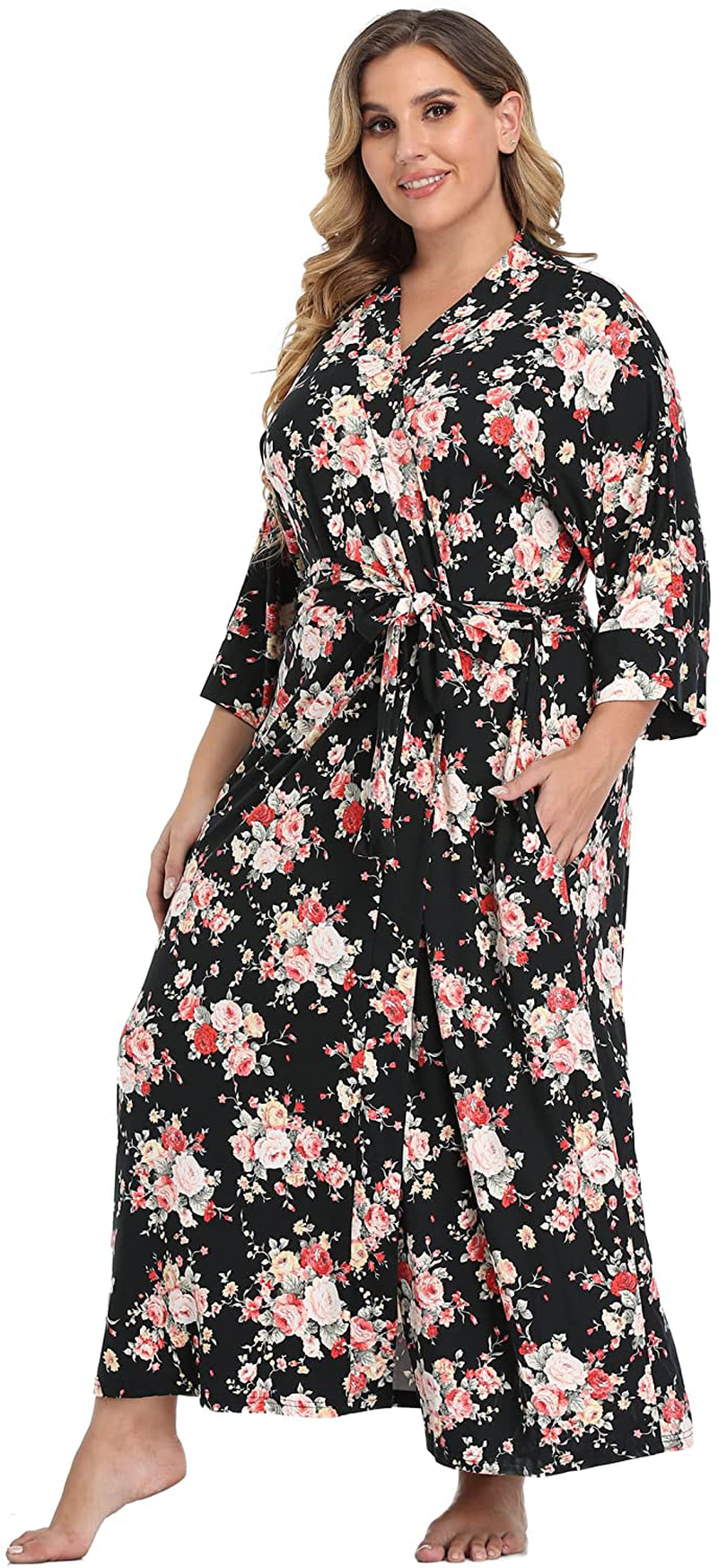 Super Shopping-Zone Women'S plus Size Long Robes Kimonos plus Size Maternity Robes Delivery Robes Sleepwear Apparel & Accessories > Clothing > Sleepwear & Loungewear > Robes Super Shopping-zone Rose/Floral 1X 