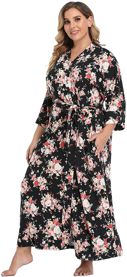 Super Shopping-Zone Women'S plus Size Long Robes Kimonos plus Size Maternity Robes Delivery Robes Sleepwear Apparel & Accessories > Clothing > Sleepwear & Loungewear > Robes Super Shopping-zone Rose/Floral 1X 