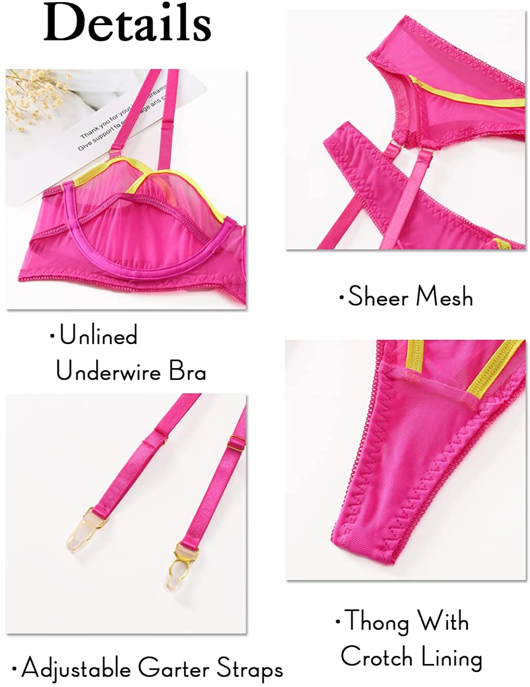 Kaei&Shi Mesh Sheer,Underwire Bra,Thong,Belt,Garter Lingerie for Women Apparel & Accessories > Clothing > Underwear & Socks > Lingerie Kaei&Shi   