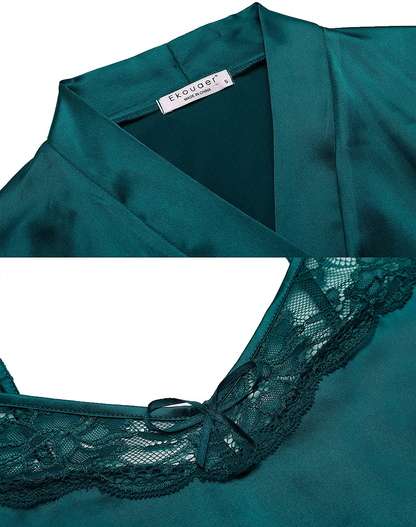 Ekouaer Satin Robes Set Women'S Silk Nightgown 2 Piece Sleepwear Sexy Lace Cami Nightwear Apparel & Accessories > Clothing > Sleepwear & Loungewear > Robes Ekouaer   
