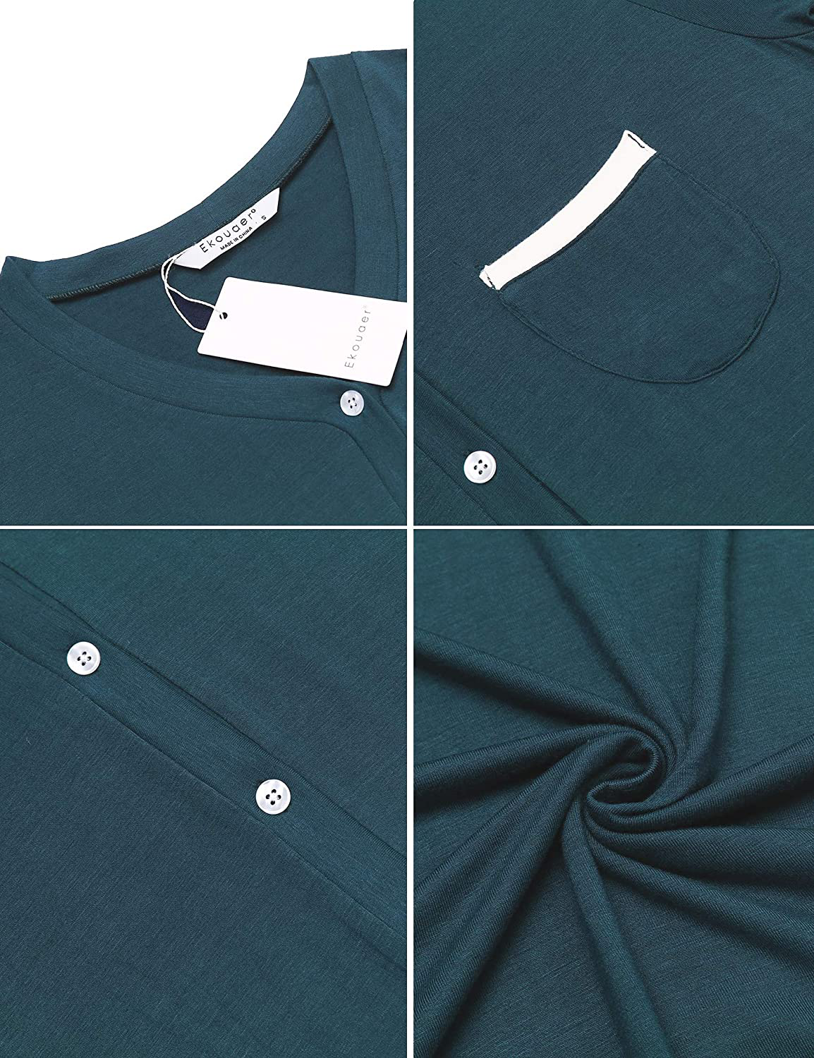 Ekouaer Short Sleeve Nightgowns for Women, Women'S Button down Sleepwear Classical Sleep Shirt Dress Apparel & Accessories > Clothing > Sleepwear & Loungewear > Nightgowns Kylie Max   