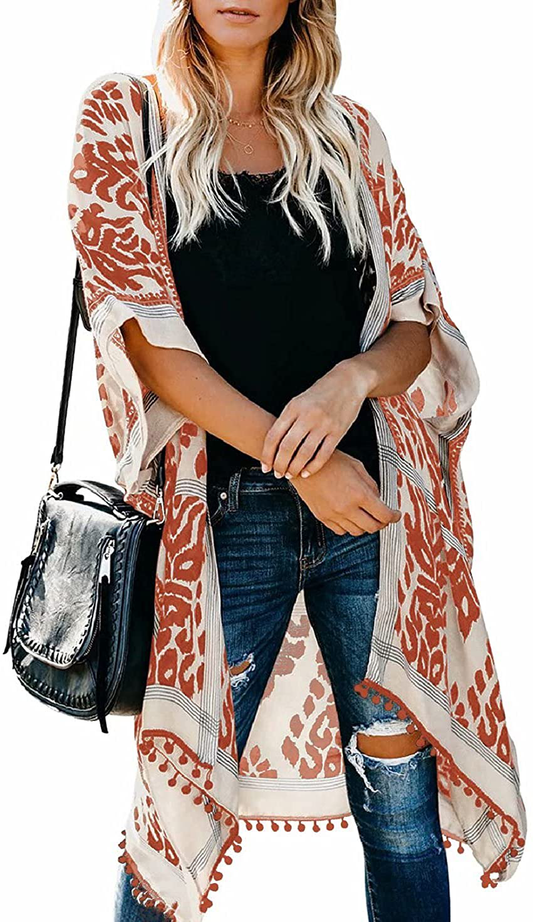 Dokotoo Womens 2022 Fashion Summer Print Kimono Casual Cardigans Loose Cover Ups Apparel & Accessories > Clothing > Swimwear Kylie Max   