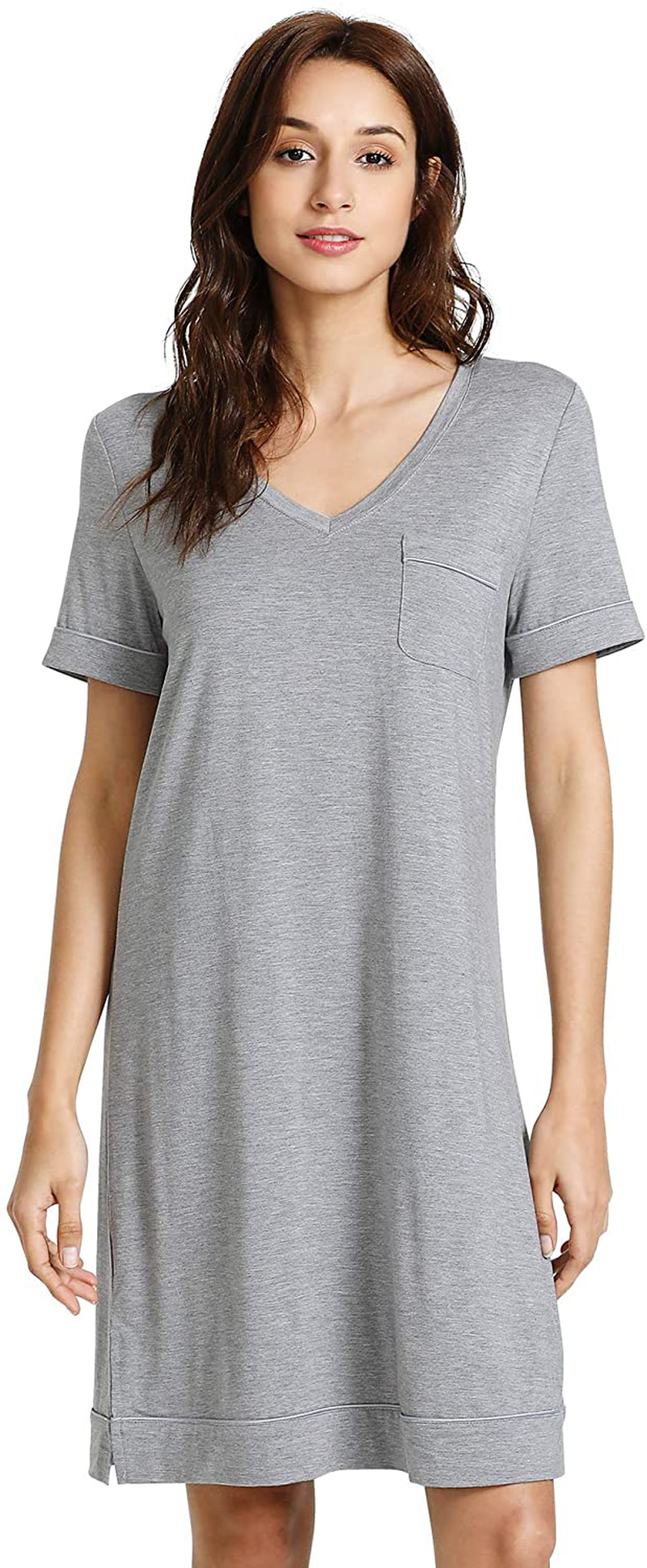 Wiwi Soft Bamboo Nightgowns for Women Sleep Shirts Lightweight Short Sleeve Lounge Dress plus Size Sleepwear S-4X Apparel & Accessories > Clothing > Sleepwear & Loungewear > Nightgowns Kylie Max   