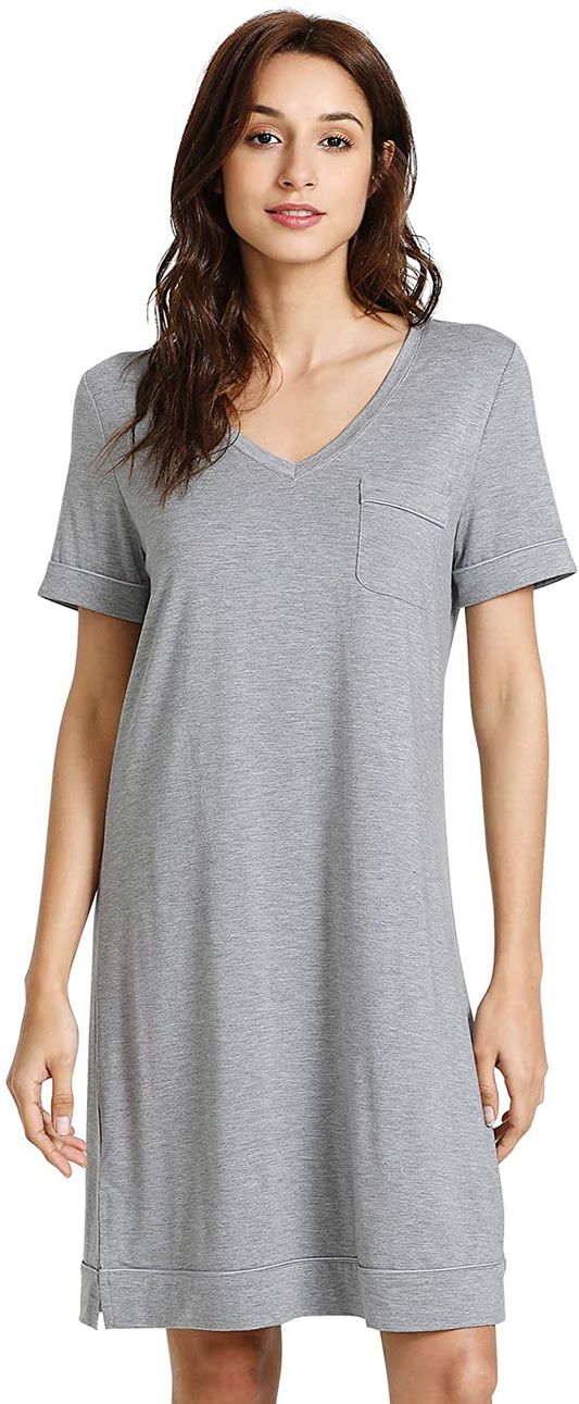 Wiwi Soft Bamboo Nightgowns for Women Sleep Shirts Lightweight Short Sleeve Lounge Dress plus Size Sleepwear S-4X Apparel & Accessories > Clothing > Sleepwear & Loungewear > Nightgowns Kylie Max   