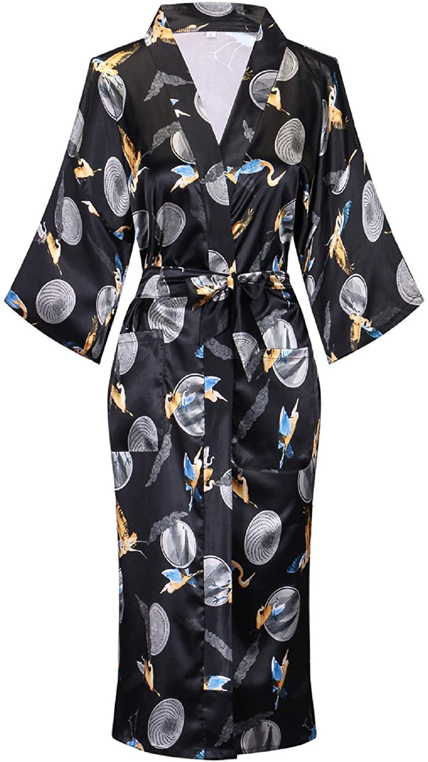 Women'S Floral/Patterned Silky Kimono Robes Long Satin Bathrobes Sleepwear Loungewear Apparel & Accessories > Clothing > Sleepwear & Loungewear > Robes MissNina   