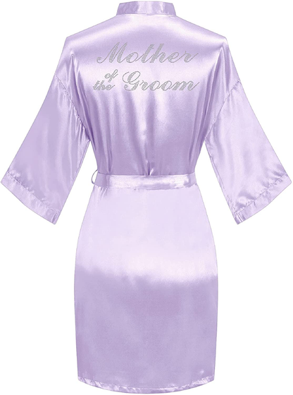 Sunshinemall Women'S Satin Kimono Robes with Rhinestones Bride Bridesmaid Short Sleepwear Wedding Dressing Gown Apparel & Accessories > Clothing > Sleepwear & Loungewear > Robes sunshinemall   
