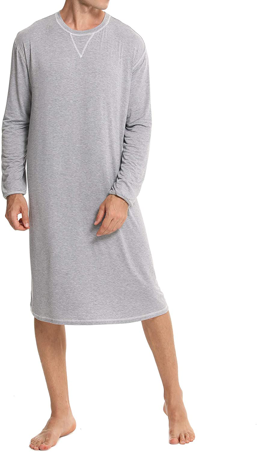 SWOMOG Men'S Nightshirt Long Sleeve Crewneck Modal Nightgown Loose Comfy Sleep Shirt Apparel & Accessories > Clothing > Sleepwear & Loungewear > Nightgowns Kylie Max   