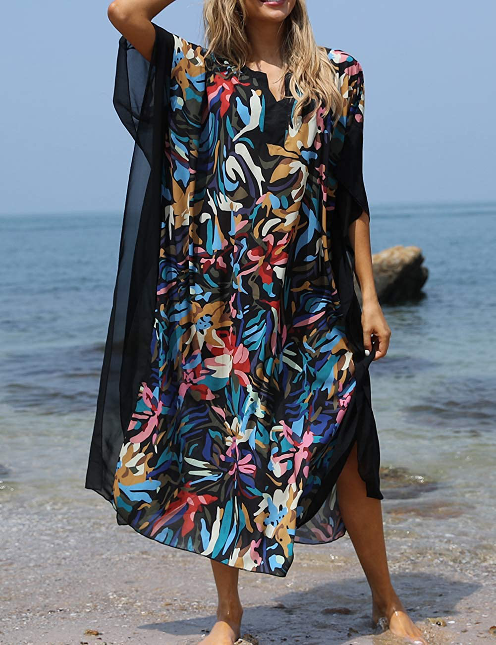 Bsubseach Women Beachwear Turkish Kaftans Long Swimsuit Cover up Caftan Beach Dress Apparel & Accessories > Clothing > Swimwear Kylie Max   