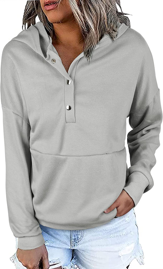 KIRUNDO Women'S Long Sleeve Casual Sweatshirts Women Hoodies Solid Color Button Collar Fall Pullover Tops Apparel & Accessories > Clothing > Activewear Kylie Max   