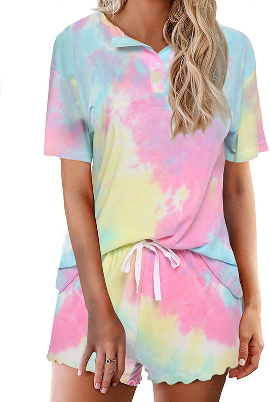 Ekouaer Tie Dye Pajamas Set Womens Loungewear Sleepwear 2 Piece PJ Sets Apparel & Accessories > Clothing > Sleepwear & Loungewear > Pajamas Ekouaer   