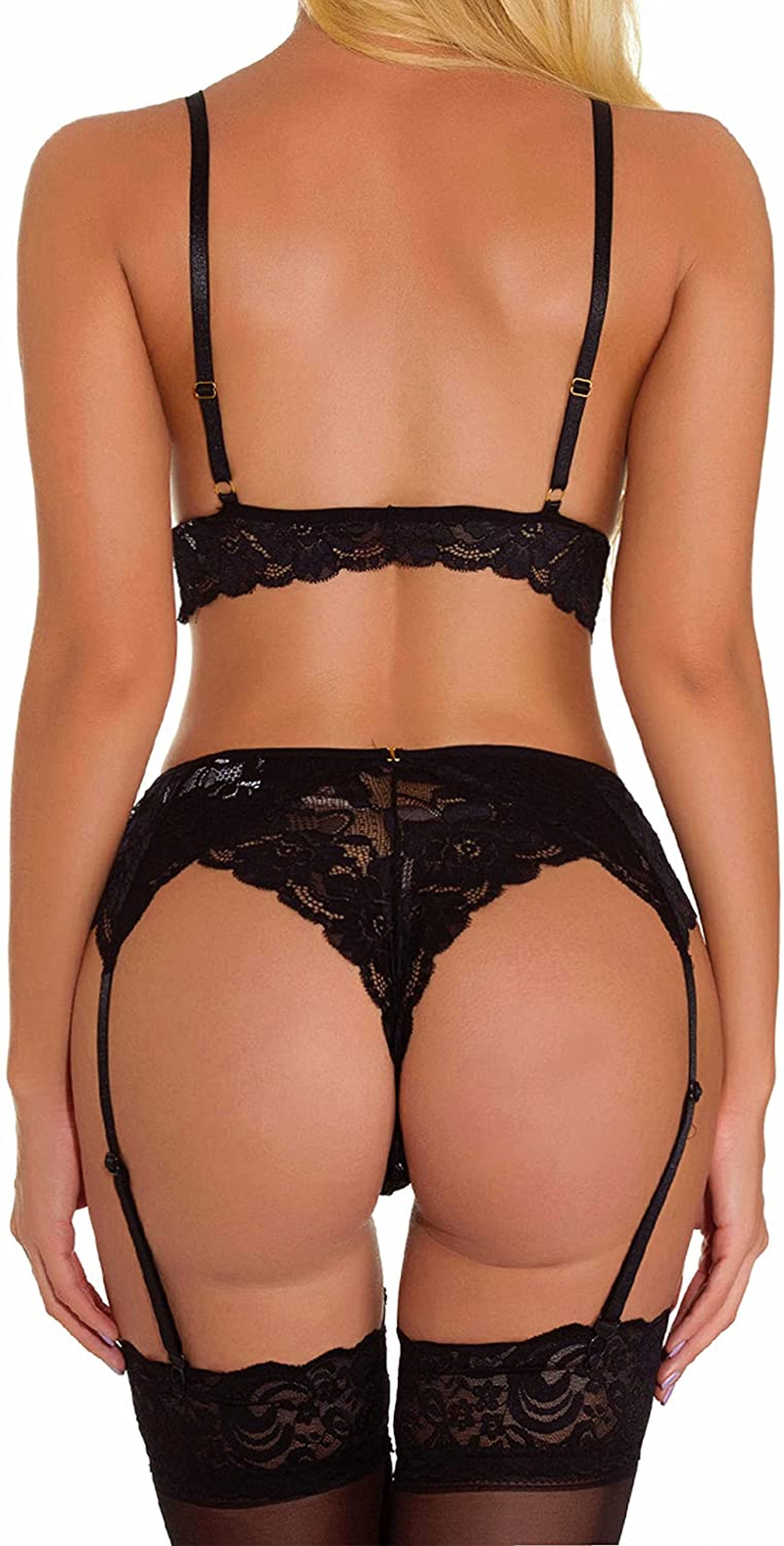 Sexy Valentines Lingerie Set for Women,3 Piece,Lace Bralette Bra and Panty Sets,Garter Belt Lingerie Apparel & Accessories > Clothing > Underwear & Socks > Lingerie Dewinya   