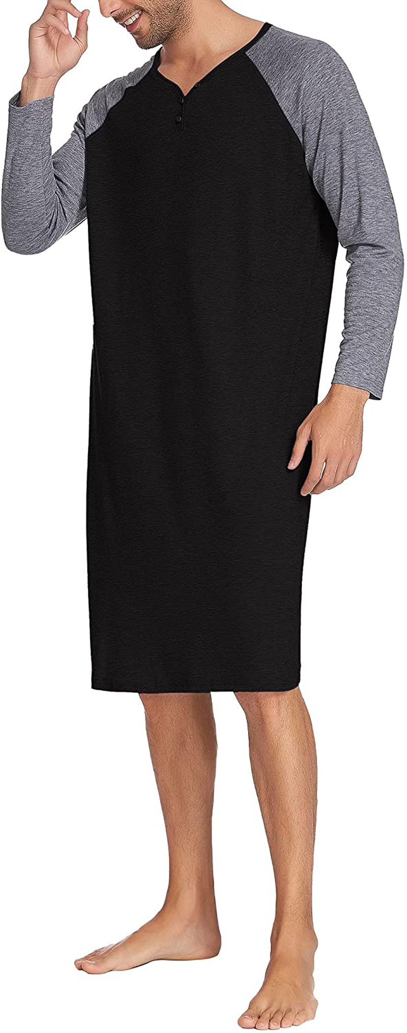 Ekouaer Sleepwear Men'S Nightshirt Casual Long Sleeve Pajamas Comfy Loose Long Henley Sleep Shirt S-XXL Apparel & Accessories > Clothing > Sleepwear & Loungewear > Nightgowns Kylie Max   