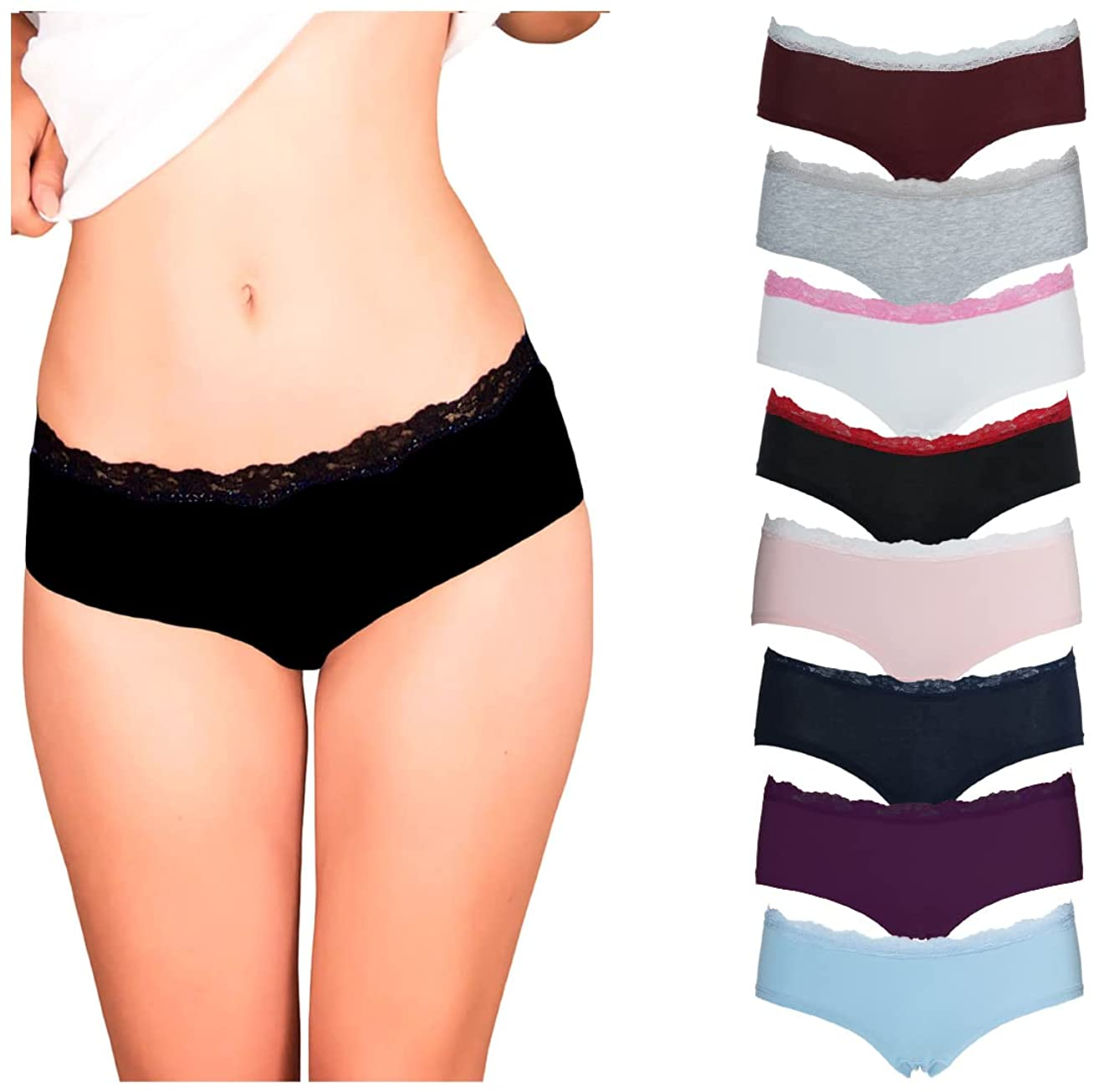 Emprella Womens Lace Underwear Hipster Panties Cotton-Spandex-8 Pack Colors and Patterns May Vary,Assorted Apparel & Accessories > Clothing > Underwear & Socks > Underwear Emprella Assorted Small 