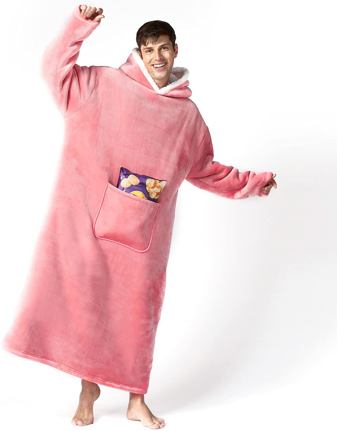 Hansleep Wearable Blanket Sherpa Oversized Sweatshirt with Hoodie, Soft Warm Flannel Fleece Throw Blankets Sweatshirt with Sleeves and Pocket, One Size Fits All (Grey, Medium) Arts & Entertainment > Party & Celebration > Gift Giving Hansleep Pink Long 