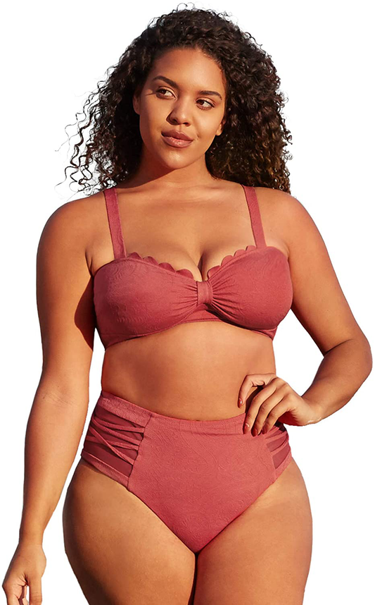 CUPSHE Women's High Waist Plus Size Bikini Swimsuit Ruched Two Piece Bathing Suit Apparel & Accessories > Clothing > Swimwear KYLIE MAX Red X-Large 