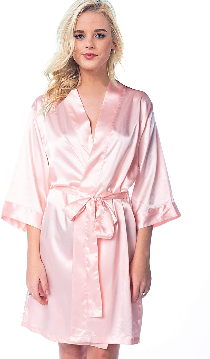 Pretty Robes Silk Satin Robes for Women Short Kimono Robe for Brides and Bridesmaids Wedding and Bridal Party Loungewear Apparel & Accessories > Clothing > Sleepwear & Loungewear > Robes Pretty Robes Peach 1X-2X 
