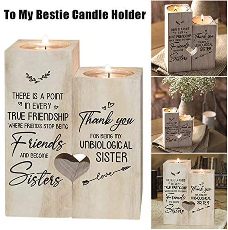 to My Bestie Candle Holder- Thank You for Being My Unbiological Sister Women Female Girl Friends LEFUYAN Personalized Custom Friendship Christmas Birthday Gift Wooden Candle Holder Arts & Entertainment > Party & Celebration > Gift Giving LEFUYAN   