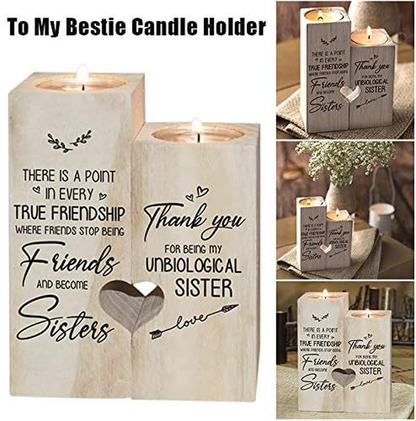 to My Bestie Candle Holder- Thank You for Being My Unbiological Sister Women Female Girl Friends LEFUYAN Personalized Custom Friendship Christmas Birthday Gift Wooden Candle Holder Arts & Entertainment > Party & Celebration > Gift Giving LEFUYAN   