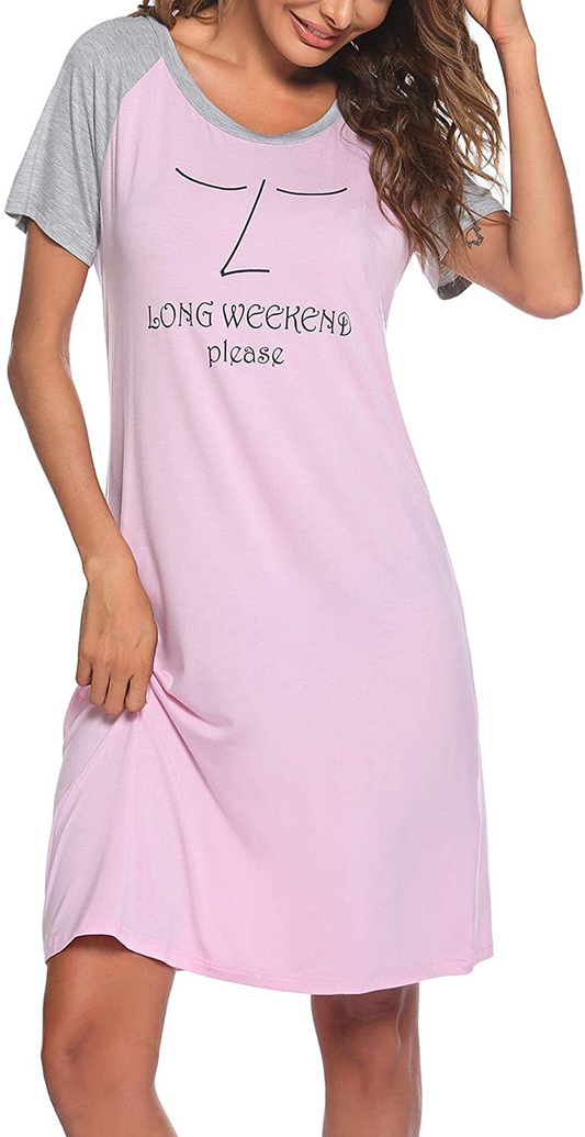 Ekouaer Womens Nightgowns Short Sleeve Nightshirts Printed Sleepwear Soft Sleep Shirts S-3XL Apparel & Accessories > Clothing > Sleepwear & Loungewear > Nightgowns Kylie Max   
